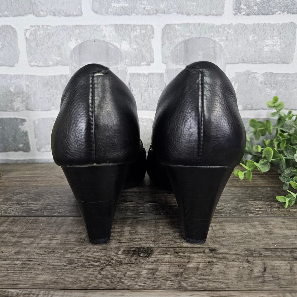 Sofft Black Leather Leopard Cow Hair Horsebit Tassel Block Heel Pumps 10M CCEE15 - Picture 5 of 9